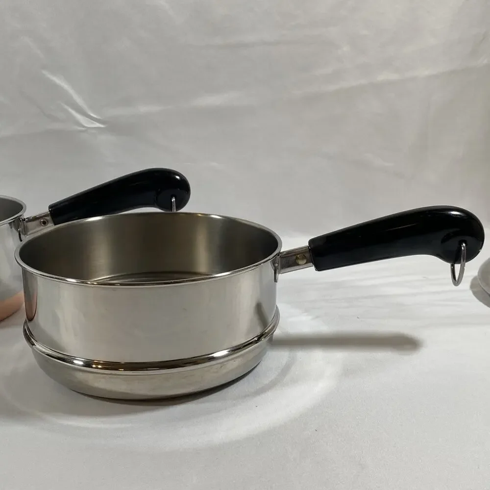 Revere Ware Copper Bottom 2 Qt Saucepan Steamer & Lid Clinton 95 h Stainless USA